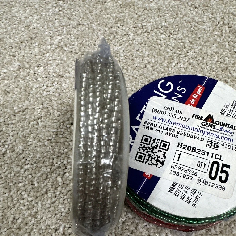 Crafting Expressions Glass Seed bead 5 Yds Spools Silver Green Red